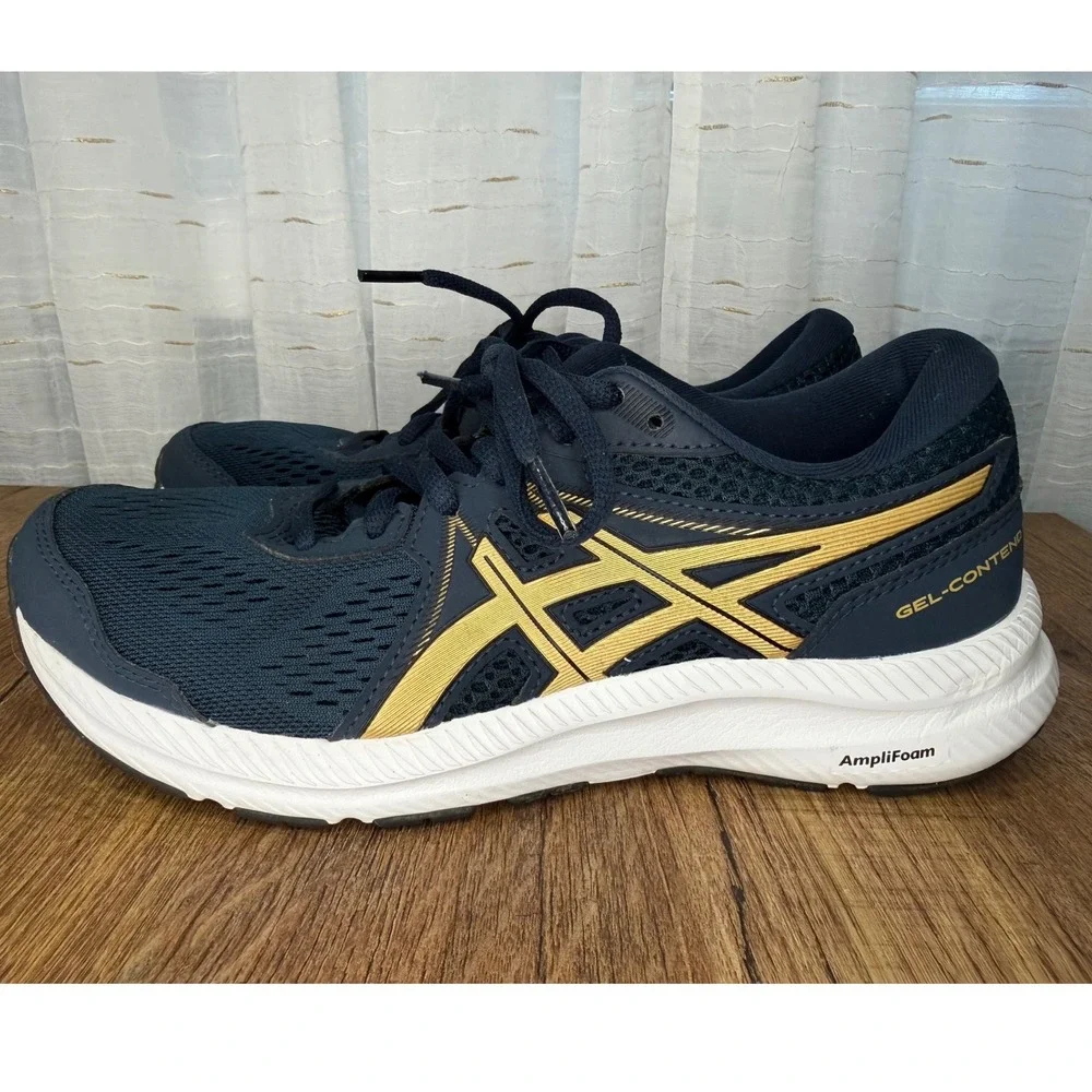 ASICS Gel Contend 7 Navy Gold Running Shoes Athletic Sneakers Women's‎ 7